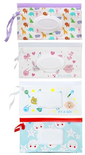 KGDUYC 4pcs porta salviette umidificate，porta salviette neonato，Borsa per salviette umidificate per bambini, borsa per salviette umide viaggio, riutilizzabile, per neonati,wipe holder for baby