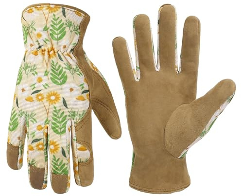 HANDLANDY Work Gloves for Women, Breathable Leather Gardening Glove for Yard Maintenance, Hand Protection for Gardeners, Farmers, Landscapers and Movers