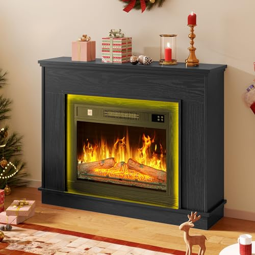 DWVO Electric Fireplace, Electric Fire and Surround Suite 39 and Realistic Flame Effect Fire, FirePlaces Reach up to 30㎡ Space with Programmable Timer and LED Light Strip, 100x26x80.5CM