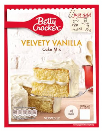 Betty Crocker Velvety Vanilla Cake Mix 425g – Easy to Bake Soft Sponge Cake – No Artificial Colours or Preservatives – Ideal for Cupcakes & Layer Cakes – Vegetarian Friendly