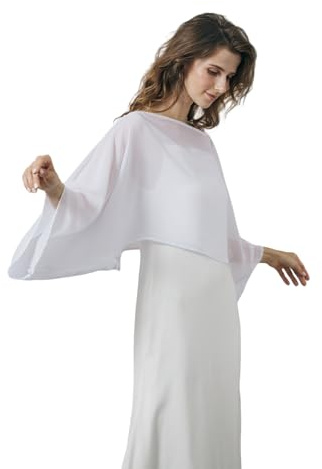 BEAUTELICATE Cape Boléro En Mousseline de Soie Haut à Manches Chauve-souris Châle Étole Transparent De Femme Mariée Demoiselle d'honneur Mariage Invité Soirée Cérémonie D’été