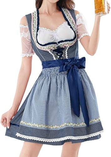 2025 Dirndl Costumes Women German Dirndl Dress October Festival Outfits (Blue, M)