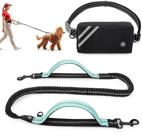 Guinzaglio Mani Libere per Cani, per Corsa, Jogging, Running, Anti-tiro, Riflettente Guinzaglio per Cani, Due Maniglie