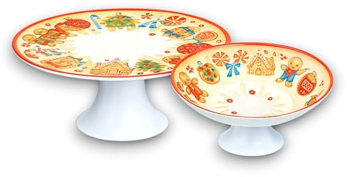 KORAT Set 2 Alzatine in Melamina Decorazione Natalizia “Marzapane” – Ø 30 cm e 21 cm – Piatto da Portata Natalizio – Ideale per Dolci, Torte, Tavola Natalizia, Pan di Zenzero, Decorazioni Natale