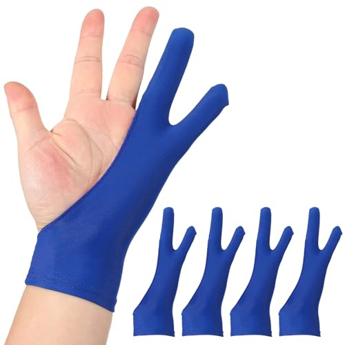 sourcing map 4pcs Artist Drawing Glove, Breathable Graphics Painting Glove with Two Fingers for Right Hand and Left Hand Graphic Digital Tablet Paper Sketching (Size L), Blue