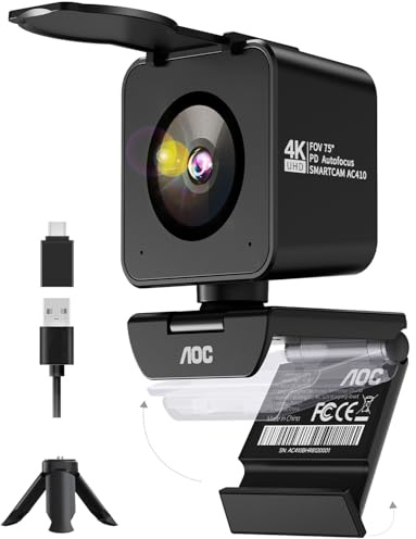 AOC UHD Webcam 4K, Webcam mit Objektivabdeckung, Dual Mikrofon, 75° Ansicht