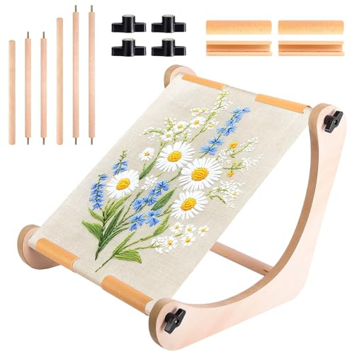 Cross Stitch Frame, Embroidery Frame Adjustable Cross Stitch Stand Wooden Needlework Frame Hands-Free Hoop Holder Table Stand Scroll Frame for Table Top Tapestry, Quilting Stitching Needlepoint Tool