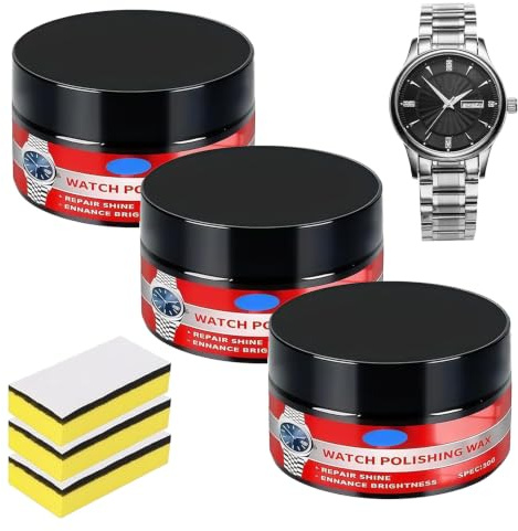 Xivicii 3Pcs Watch Scratch Remover, Glass Accessories Polishing Cleaner Kit with 3 Sponge for Metal Bands Prevents Oxidation