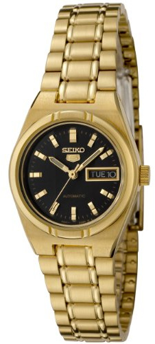 Seiko Women's SYM602 Seiko 5 Automatic Black Dial Gold-Tone Stainless Steel Watch