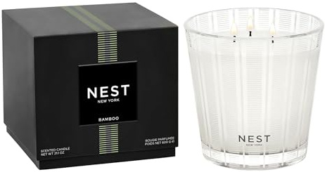 NEST New York Scented 3-Wick Candle, Bamboo - 21.2 oz - Up to 100-Hour Burn Time - Reusable Glass Vessel