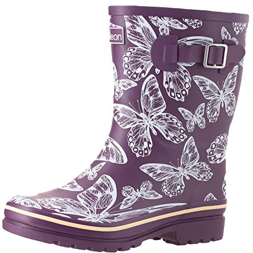 Jileon Half Height Wellies for Women -Wide in Foot (EEE) and Ankle- Easy to Slip on and Off - Purple Butterfly 5