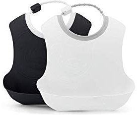 Twistshake Babylätzchen – 2er-Pack | Baby-Lätzchen mit verstellbarem Nackenband und großer Lebensmitteltasche | Wasserdicht – BPA-frei | Schwarz Weiß