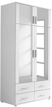 Rauch Kemi Drehtürenschrank/Kleiderschrank/Schrank 4-türig mit Spiegel, Holz, weiß, 92 x 53 x 194 cm
