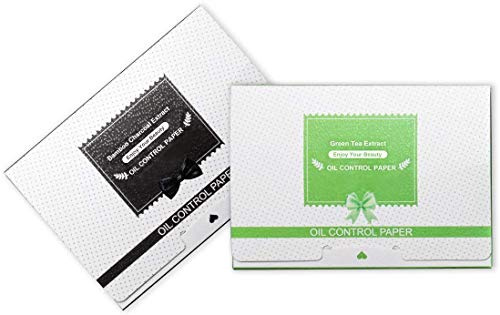 200 Sheets Oil Blotting Paper, Charcoal and Green Tea Facial Oil Absorbing Sheets, Top Handy Portable Oil Absorbing Tissues for Skin Care or Make Up(2 Pack)