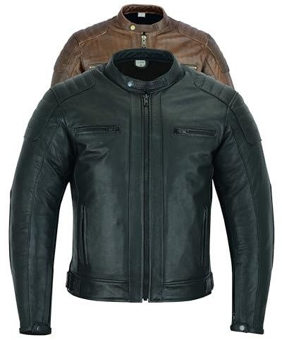 Texpeed Veste de moto en cuir pour homme - Homologué blouson été/hiver de moto de tourisme avec protection véritable biker CE armor (EN 1621-1) Design cousu matelassé - Noir - M