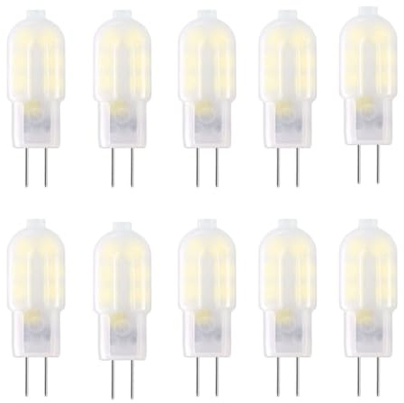WULUN Bombillas LED G4 de 2W con Cubierta Blanca Lechosa, Reemplaza Halógenos de 20W, 200 Lúmenes, ángulo de haz de 360°, AC/DC 12V, No Regulables, 10 Unidades