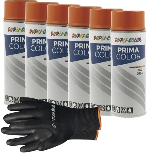 vasalat Dupli-Color Lackspray reinorange glänzend RAL 2004 - Sprühlack für Metall, Kunststoff und Holz - wetterfeste Sprühfarbe für den Innen- und Außenbereich UV -beständig, 6 Stück