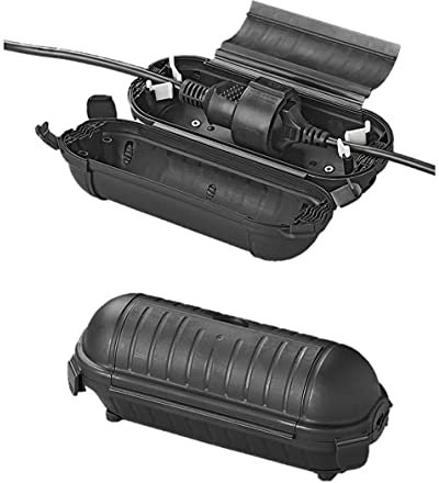 MULTIBROS Lot de 2 boîtes de sécurité étanches IP44 pour fiches Schuko - Noir, Polypropylène, Convient pour les câbles de 6,5 à 11 mm de diamètre