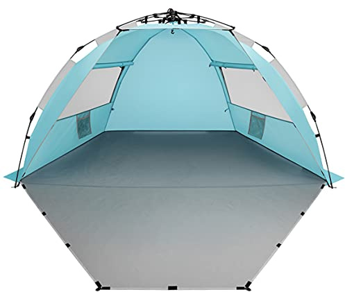 Oileus X-Large 4-Person UV Beach Tent with 6 Sand Pockets, Sky Blue