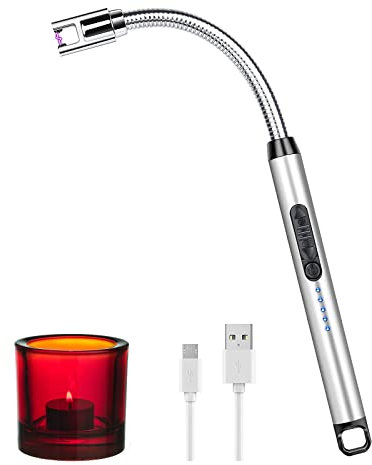 Lucky Sue Candle Lighter, Electric Rechargeable USB Lighter with Long Flexible Neck and Hook, Windproof Flameless Arc Lighter for Kitchen Gas Stove Camping(1 Pack)