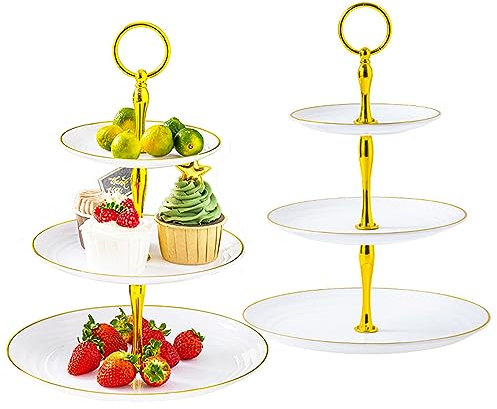 Allbusky 3-Tier Cake Stand Cupcake Holder, Pastry Tiered Serving Tray, Dessert Plates Cakes Fruit Cookie Candy Display Tower Serving Platter for Christmas Wedding Birthday Baby Shower