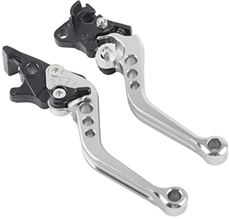 Palanca de freno de moto, palanca de embrague universal, 1 par de manetas de freno de tambor de embrague de moto de aluminio CNC para GY6 CG125 mayoría de motocicletas, Blanco Plateado