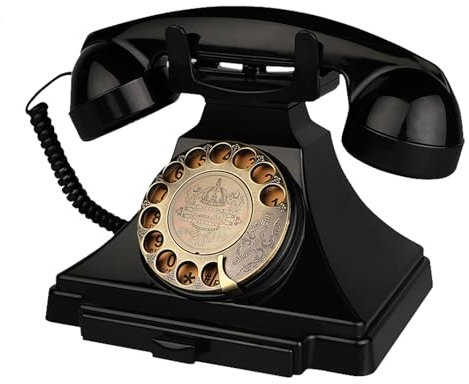 Retro landline phone, vintage antique corded phone, 1930s rotating dial, old fashion decorative phone for seniors, basic rotating phones for the elderly