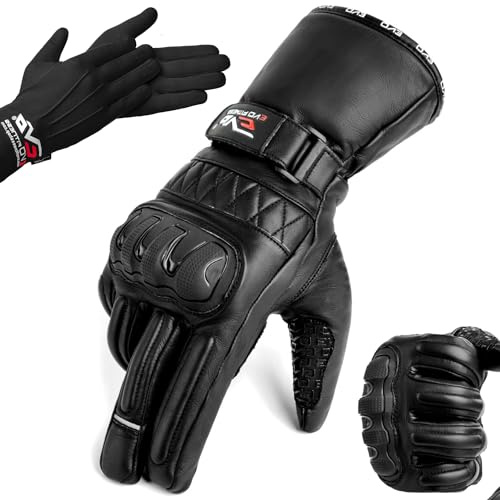 EVO Fitness Motorbike Motorcycle Gloves Thinsulate 3M Hipora Carbon Shell Fiber Knuckle Smartphone Touch Compatible Windproof Waterproof Winter All Weather Thermal (Black, L)