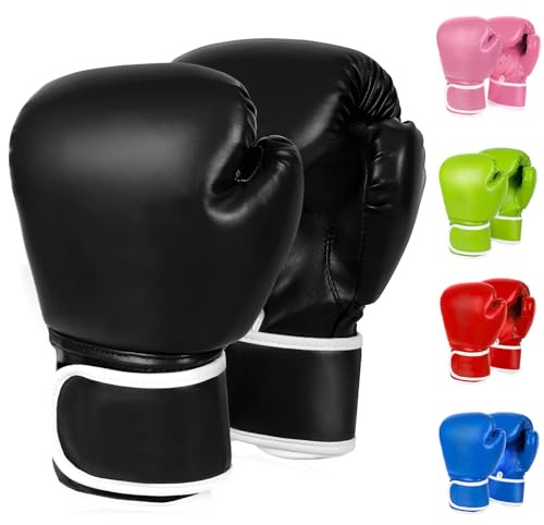 TUXHUI Kids Boxing Gloves for Kids Boys Girls Youth Age 5-12 Years Training Gloves for Punching Bag Kickboxing Muay Thai (Black - No Pattern)
