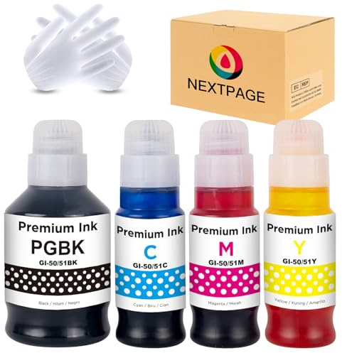 Nextpage GI-50 GI50 GI-51 GI51 Tinte kompatibel für Canon GI-50/51 für Canon PIXMA G1520 G2520 G2560 G3520 G3560, PIXMA GM2050 GM4050 G5050 G6050 G7050 (4 Packungen, Schwarz Cyan Magenta Gelb)