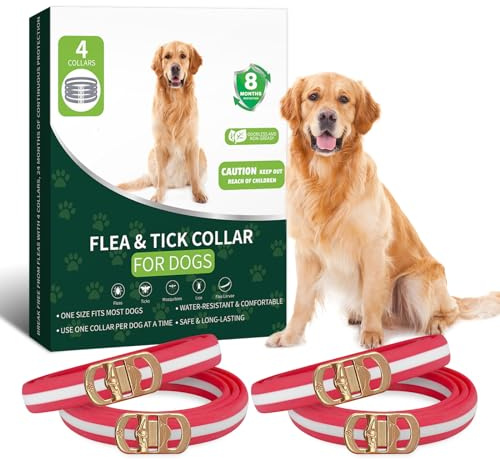 4 Pack Flea and Tick Collar for Dogs- 32 Months Fleas and Ticks Treatment - Water Resistant Dog Flea Collars for Puppy Small Medium Large Dog- Red & White