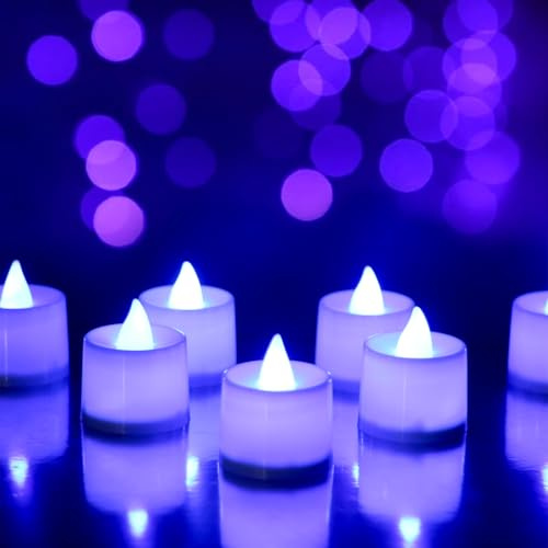 LED Teelichter, 24 Stück Led Kerzen Batteriebetriebene, Elektrische Teelichter Blau für Hochzeit Festival Halloween Outdoor Deko A2