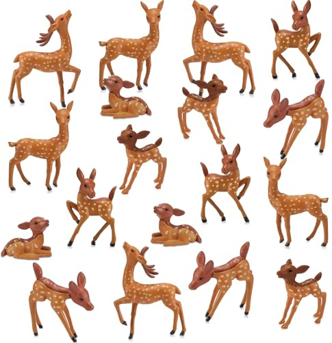 Sawysine 18 Pcs Miniature Deer Figurines Forest Animal Figurines Woodland Animals Creatures Mini Deer Figurine for Crafts Garden Decor Cake Topper Hunting Birthday Decoration