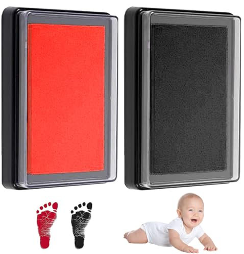LONZIKP Hand und Fußabdruck Baby Set, Babygeschenke, Handabdruck Baby Must Have, Pfotenabdruck, Stempelkissen Baby Hand und Fuß, Baby Erinnerung, Gips Abdrucksets, Baby Gadget (Schwarz, Rot)