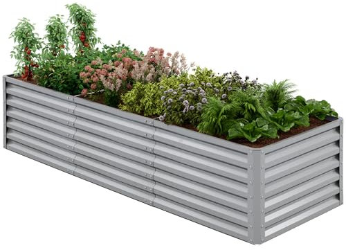 Amopatio Jardinière surélevée en Acier Galvanisé, Potager Extérieur/Balcon, Bac à Semis 1300L, 240 x 90 x 60 cm, Résistant aux Intempéries pour légumes, Fleurs, argenté