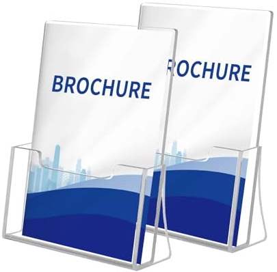 Eidoct 2 Pack A4 Clear Acrylic Brochure Dispenser Holder, A4 Table Leaflet Stand, Counter Booklet Flyer Holder, Document Organiser, for Counter Office Restaurant Reception