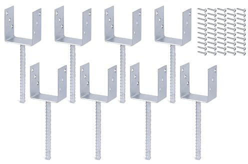 Alberts Juego de 8 soportes en U | con anclaje de hormigón de acero estriado | galvanizado en caliente | ancho 91 mm | incluye 50 tornillos