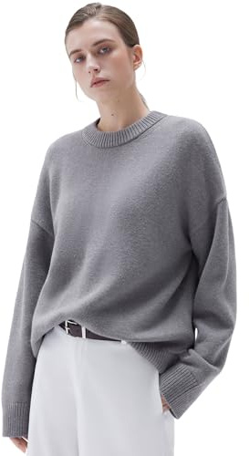 SUUKSESS Cashmere Women Oversized Long Sleeve Pullover Sweater 2025 Fall Winter Crew Neck Jumper Tops (Heather Grey,M)