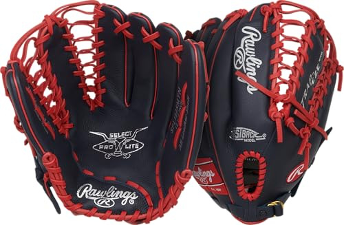Rawlings Boys Select Lite Youth Baseball Glove | Pro Player Models | Sizes 10.5 - 12.25 | Multiple Styles Series, Mike Trout | Trap-Eze Web - Navy/Scarlet, 12.25 | Outfield
