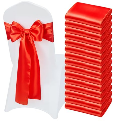 VEVOR Fasce per Sedie in Raso con Fiocchi, Fasce per Sedie per Legare, Nastri per Sedia Fiocchi di Nozze per Matrimoni, Feste, Banchetti, Coprisedie per Banchetti, 275x17 cm, 50 Pezzi Rosso