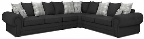 3 C 2 Corner Settee - Large Verona Left or Right Hand 6 Seater Sofa - Comfy Designer Scatter Back Cushions - Modular Dual Arm Corner Suites for Living Room Lounge Indoors Decor (Black, Right Hand)