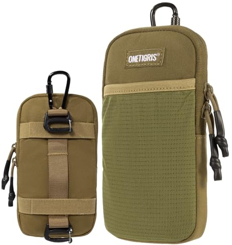 OneTigris taktisk mobiltelefonficka, EDC Pouch Molle-väska liten med karbinhakar för 4,7–6,7 tum mobiltelefoner universal för iPhone 17 16 15 14 13 12 Pro Max 7 8 Plus/Galaxy S21 S22-Coyote brun