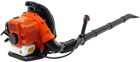 Soplador de hojas de gasolina, modelo de mochila, soplador con 5 boquillas de aire extraíbles, motor de 2 tiempos 7000 rpm, velocidad de aire de 70 m/s, potencia regulable, soplador de espalda con