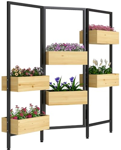 Outsunny Jardinera con protección visual, bancal alto con enrejado plegable, 6 jardineras con agujeros de drenaje, separador de espacios, enrejado de jardín para plantas trepadoras, jardín, patio