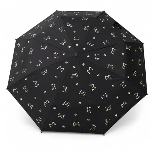 GEEKPC Compact UV Parasol UPF 50+ Protection - Lightweight Small Sun Umbrella for Women, Handbag Size Cat Print Design, Water-Repellent Windproof Travel, Ultra-Light 270g Folding for Sunny Rainy