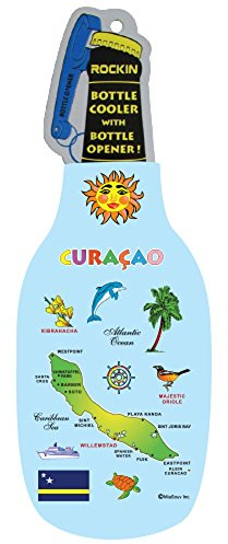 Rockin Gear Curacao Beer Bottle Cooler Sleeve Souvenir Gifts with Bottle Opener for Men & Women, Zip up Beer Jacket - Classic Thick Neoprene Beer Thermocoolers Gifts