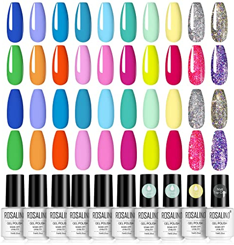 ROSALIND 20 Couleurs Vernis Semi Permanent, Rouge Rose Bleu Jaune Orange Vert Violet Vernis à Ongles Gels avec Base de Vernis et Top Coat Mat et Brillant DIY Manucure Kit Nail Art Salon 7ml 24pcs