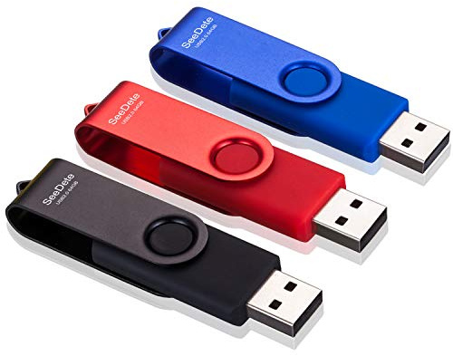 SeeDete 64GB USB Flash Drives, USB Stick, Thumb Drive Rotated Design, Memory Stick with LED Light for External Storage and Backup Data, Jump Drive, 3 Pack 64GB (3 Colors: Black Red Blue)