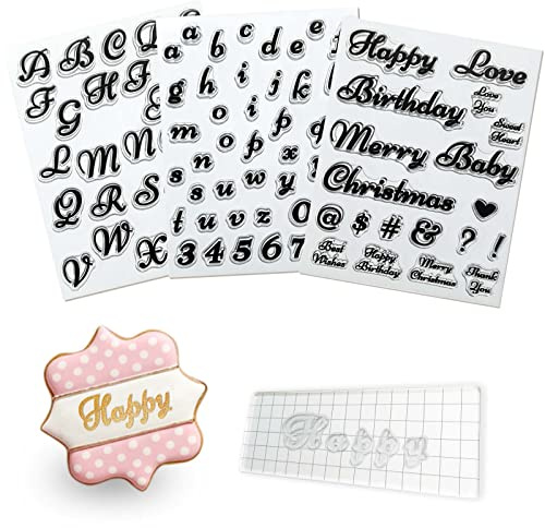 Alphabet Cake Stamps for Biscuit Fondant Cookie, 4PCS Pretty Food Grade Fondant Letter Stamp Uppercase Extra Spare Lowercase Numbers Words Reusable Cookie Stamp for Thanksgiving Christmas Party