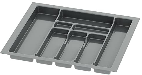 Sossai inserto para cubiertos Divio para cajones de 60 cm de ancho, 53x49 cm – recortable, 8 compartimentos, antracita, bandeja para cubiertos de plástico resistente para cocina
